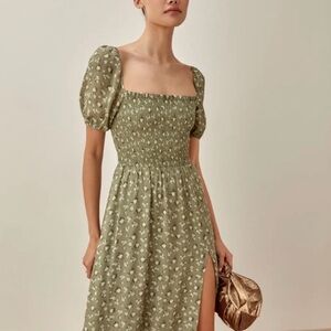 Reformation Green Floral Midi Dress